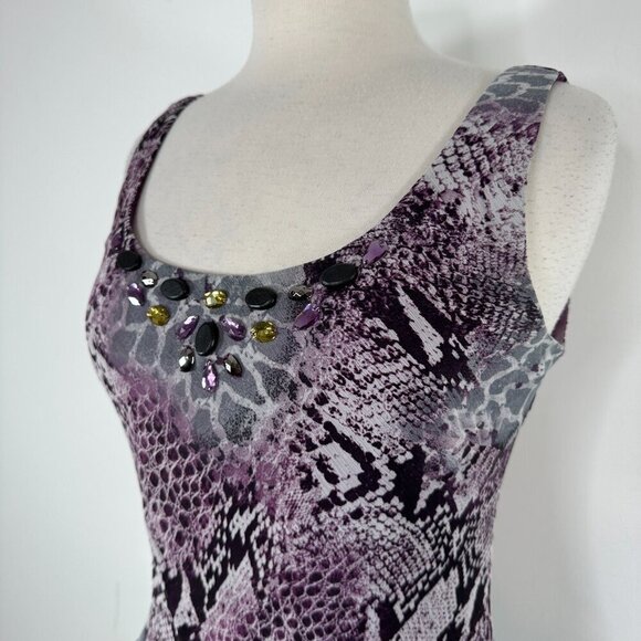 VTG Jessica Howard Purple Midi Dress Sz 10 Animal Print V Neck Sleeveless Fairy - Picture 7 of 14